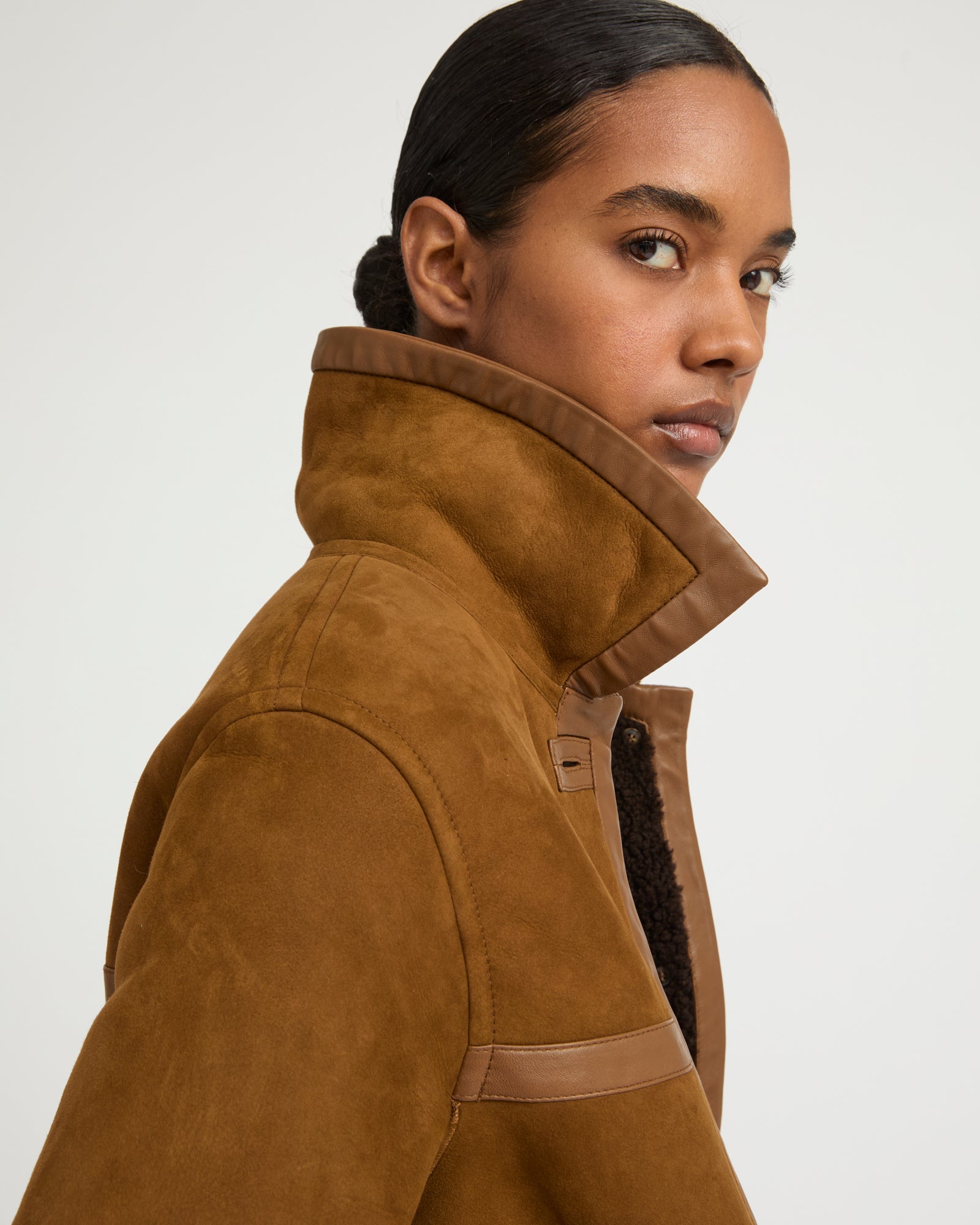 Collar Apc Tan Shearling Jacket Fur-lined Coat In Suede Merino