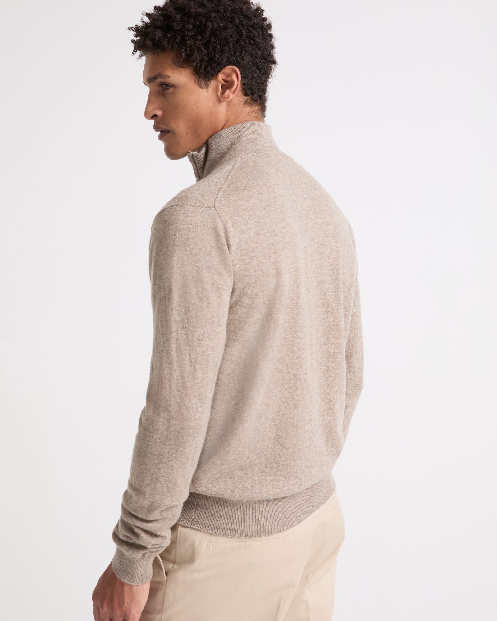 Zipped knit cardigan - Beige - Yves Salomon Men