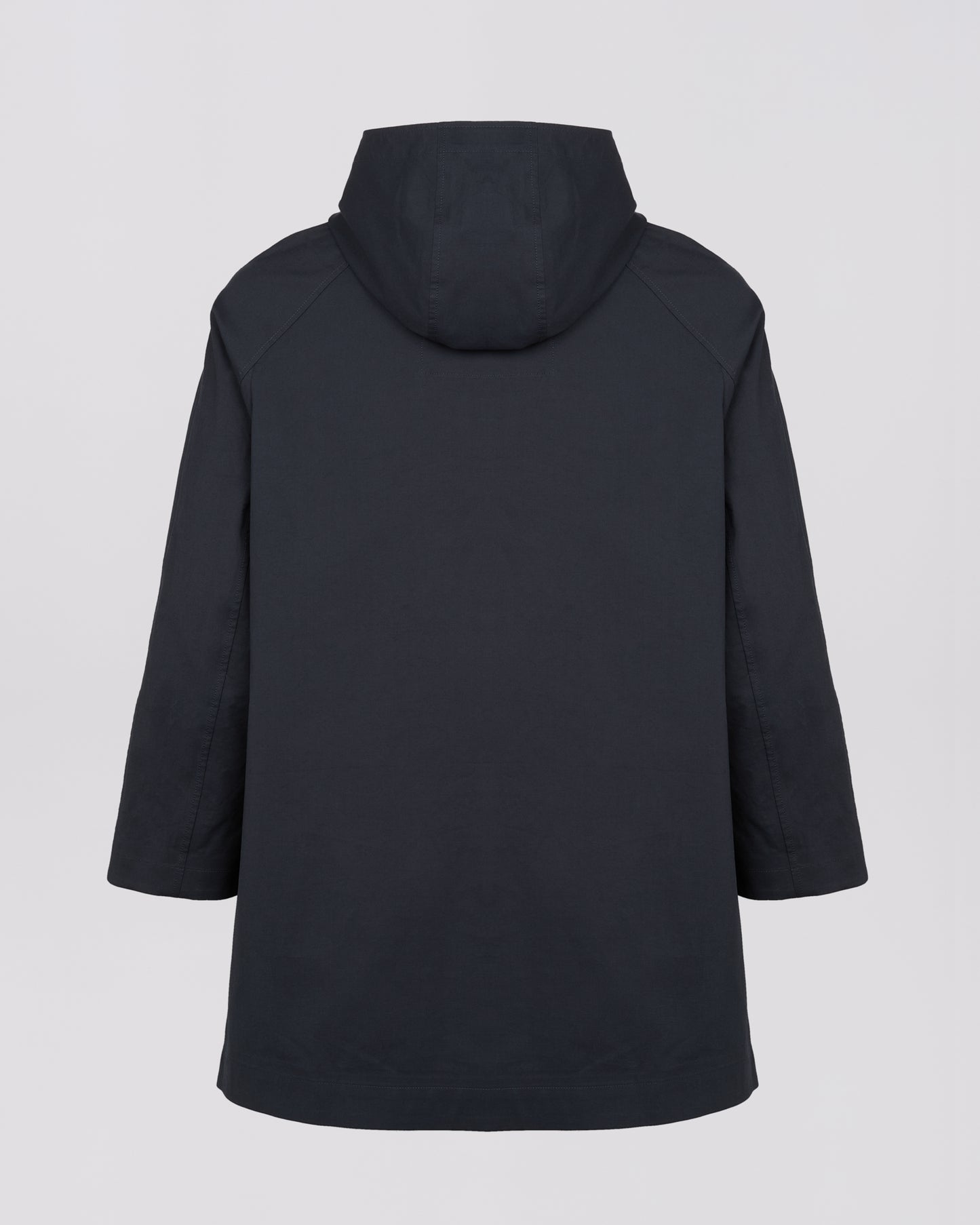 Manteau à capuche en coton double face déperlant et détails cuir