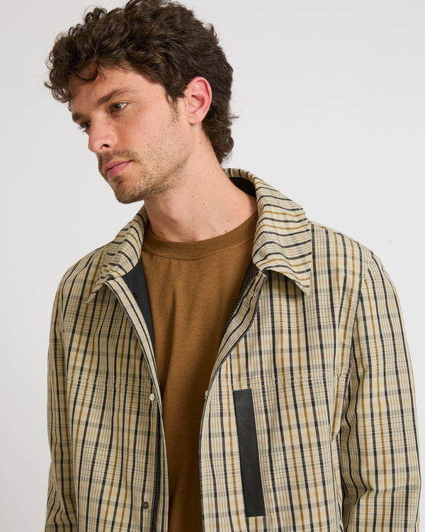 Veste en tissu jacquard et détails cuir