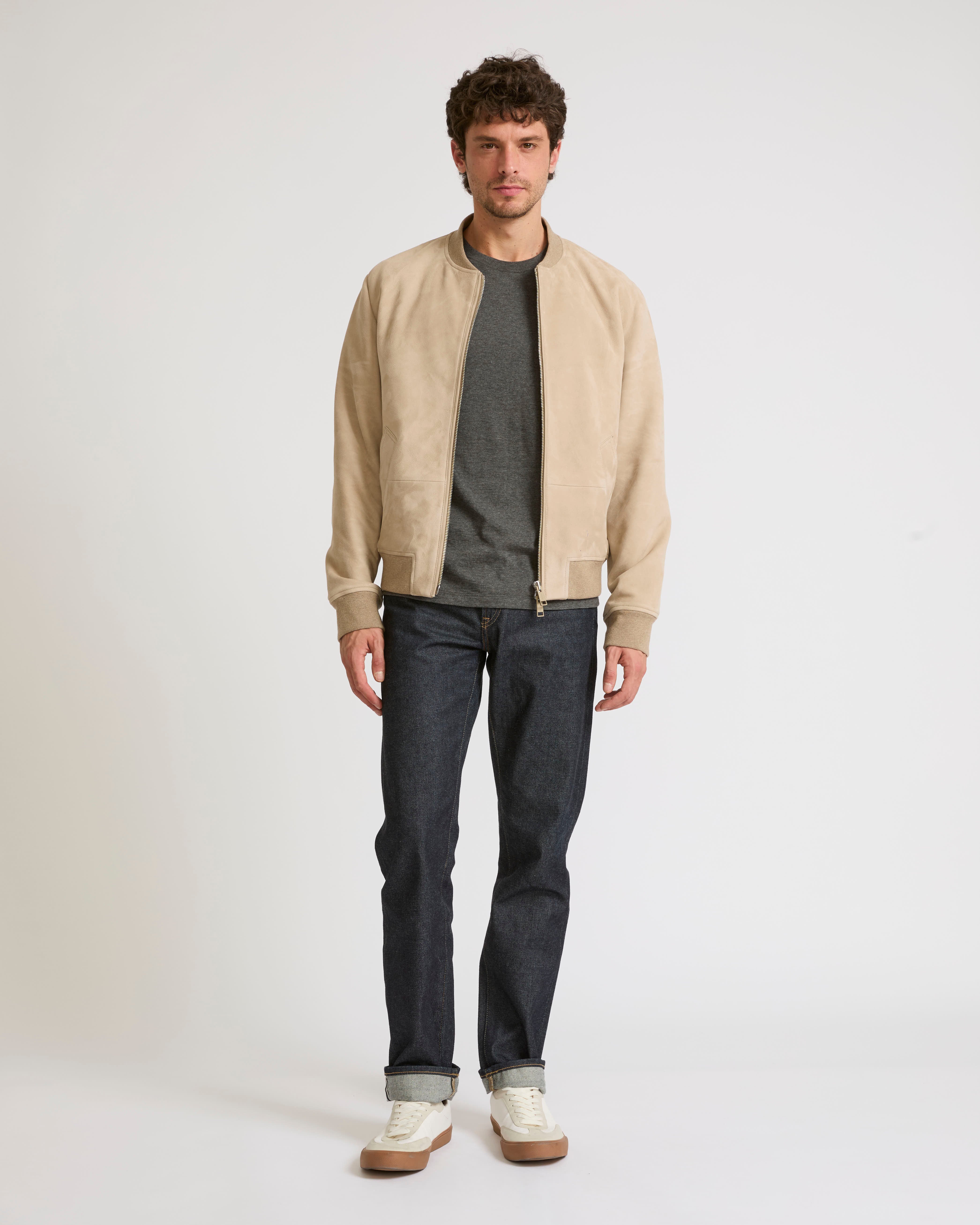 Suede leather varsity jacket -Beige - Yves Salomon Men