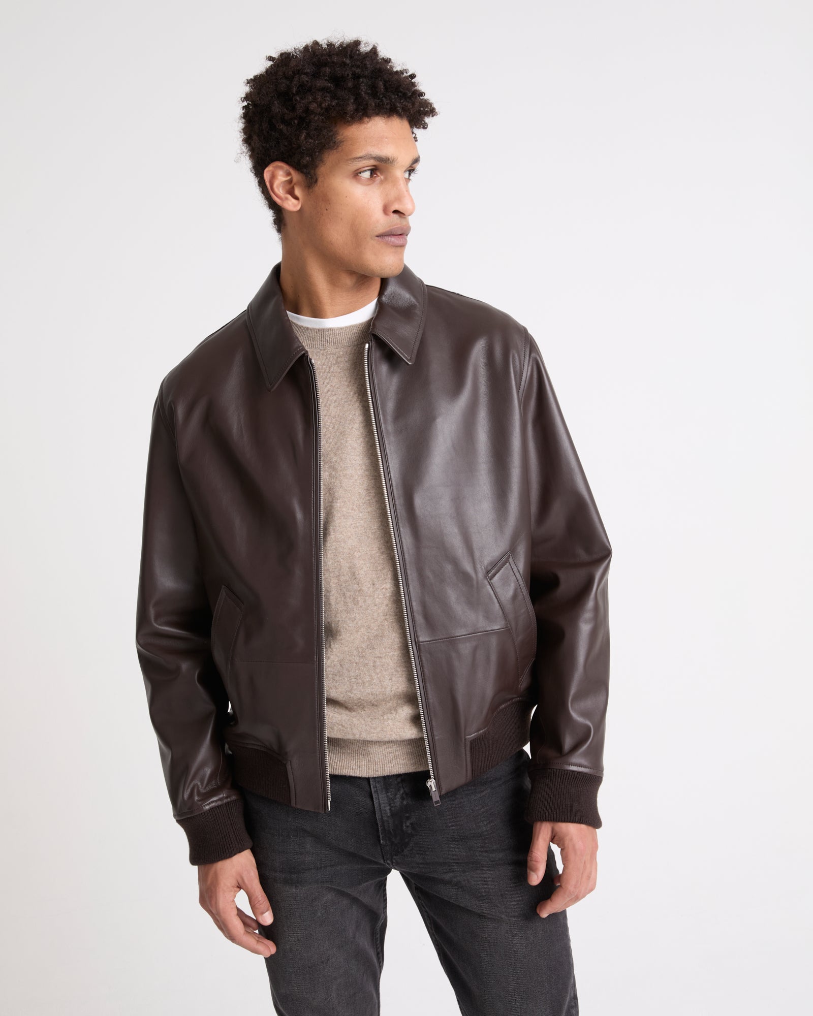 Lamb leather Jacket. Brown - Yves Salomon Men