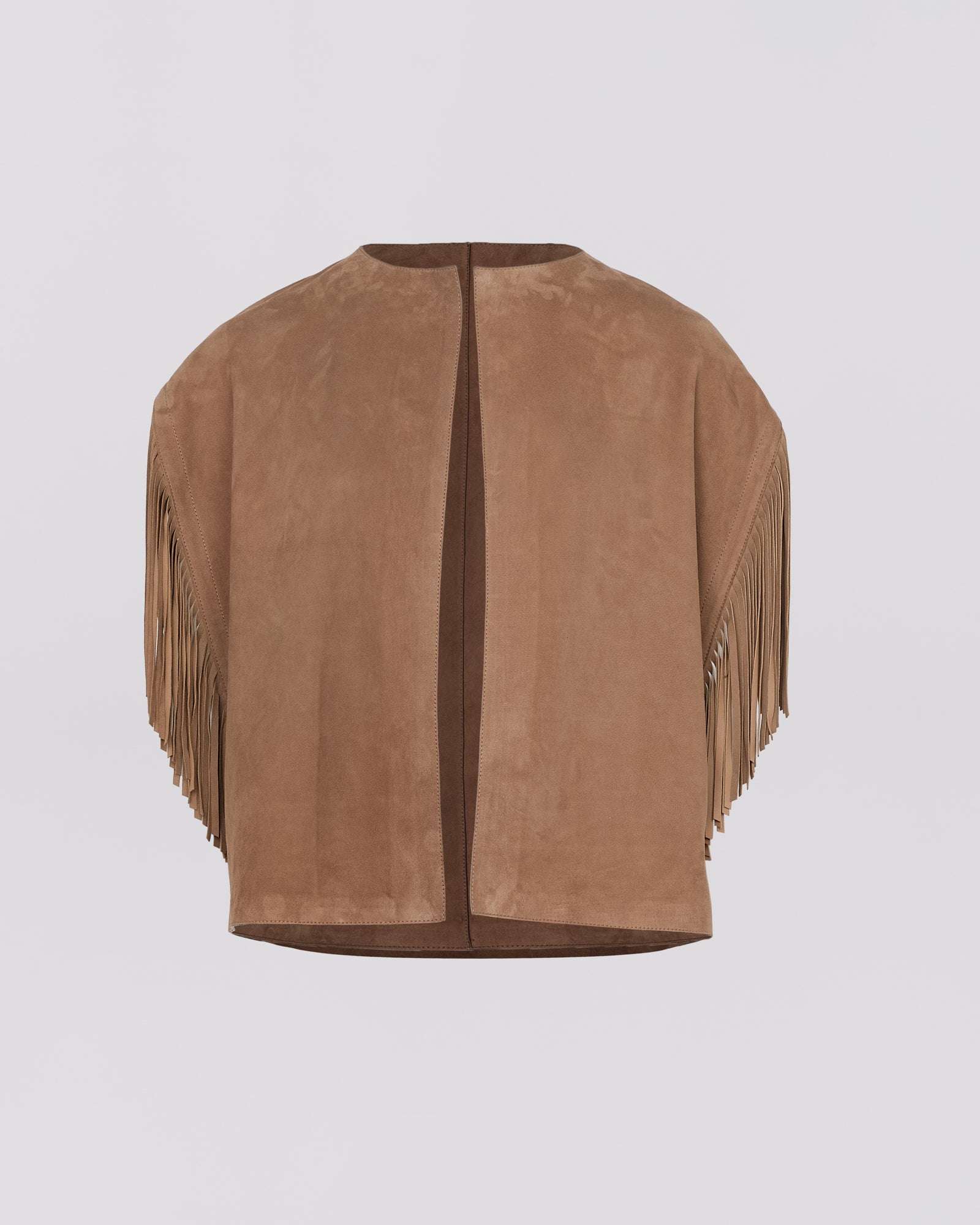 Cape in velour lamb leather - brown - Yves Salomon