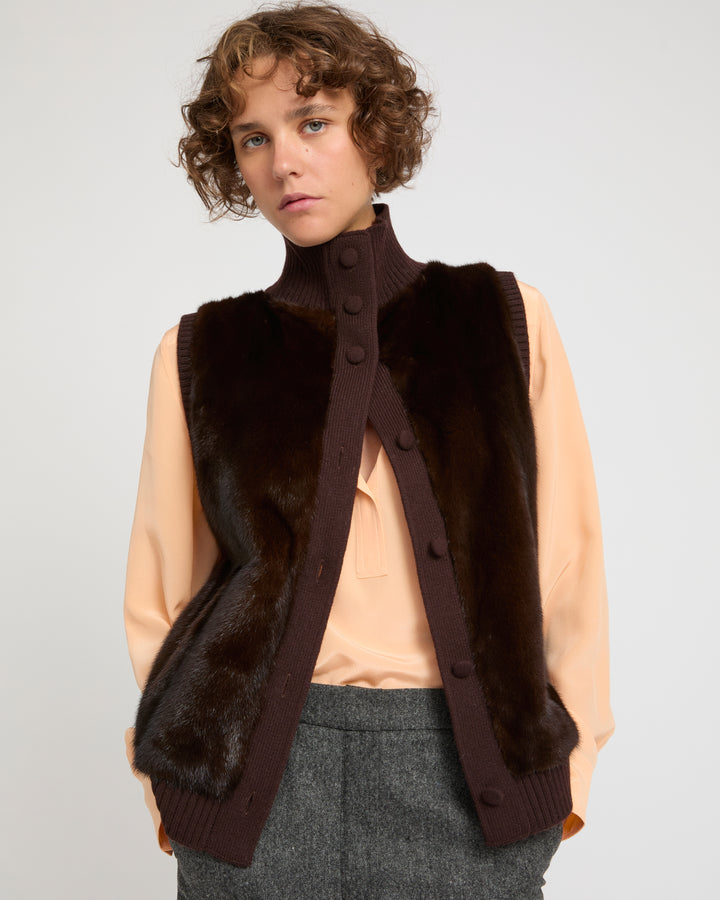 Merino knit and mink fur gilet