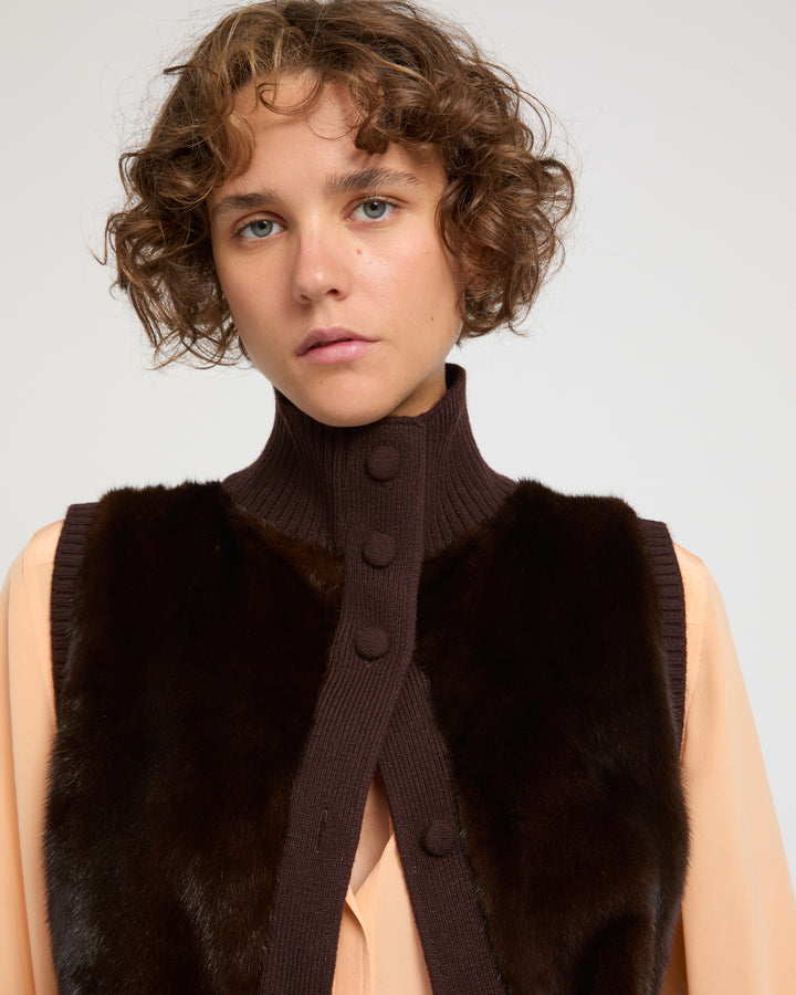 Merino knit and mink fur gilet