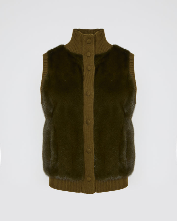 Gilet en fourrure de vison et maille Mérinos