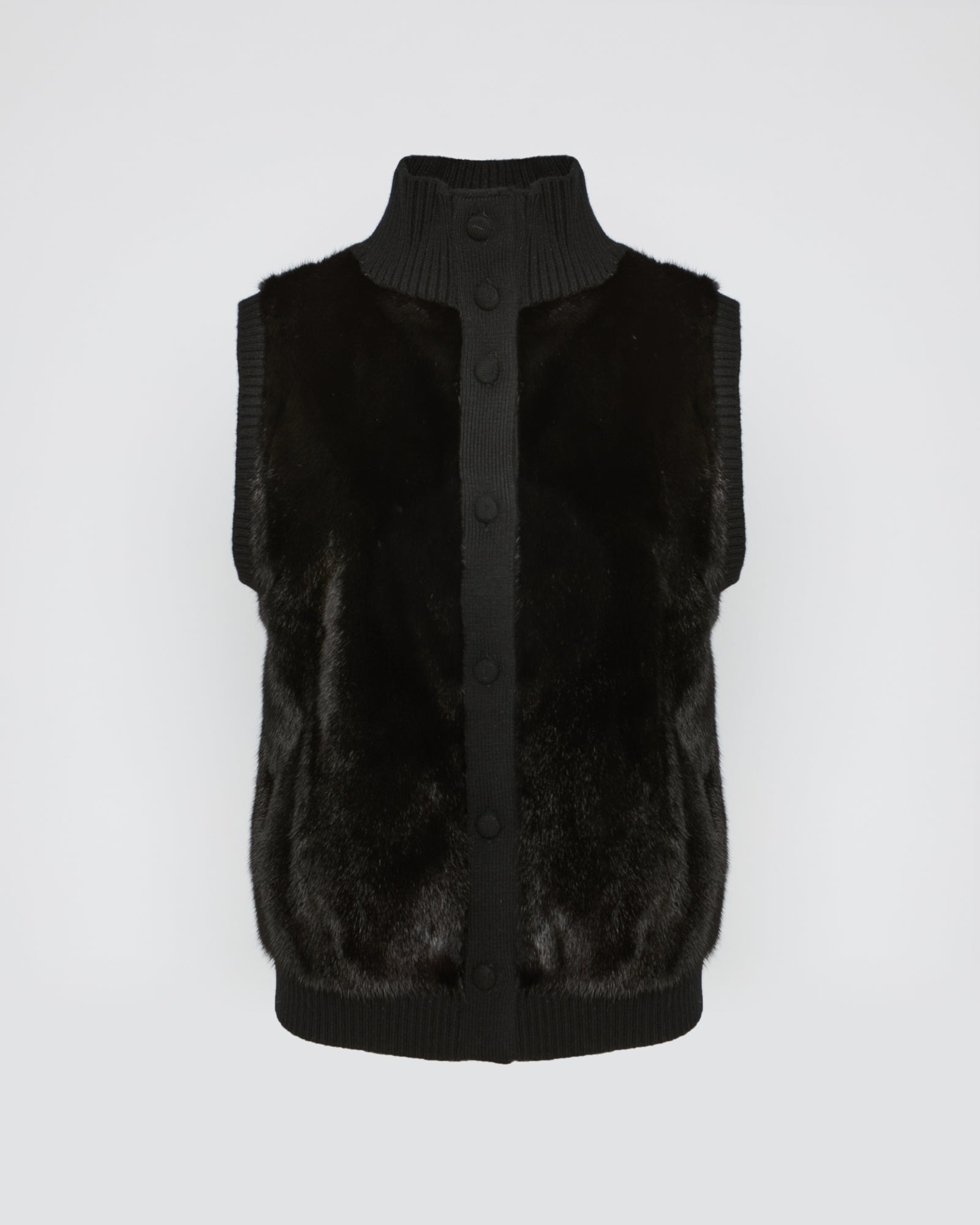 Merino knit and mink fur gilet - khaki - Yves Salomon