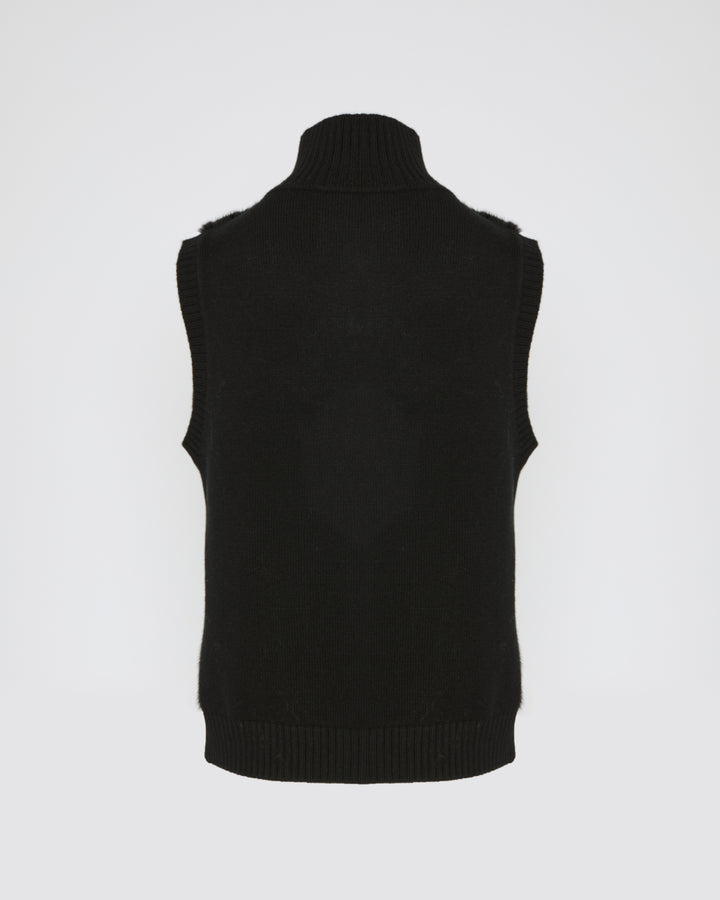 Gilet en fourrure de vison et maille Mérinos
