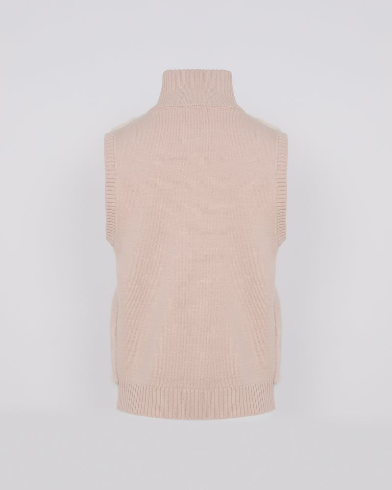 Gilet court en maille mérinos et vison
