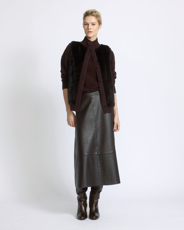 Gilet court en maille mérinos et fourrure de vison - Yves Salomon - Nouvelle collection Automne Hiver