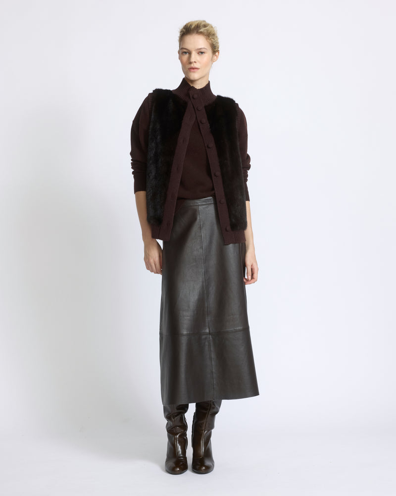 Gilet court en maille mérinos et fourrure de vison - Yves Salomon - Nouvelle collection Automne Hiver
