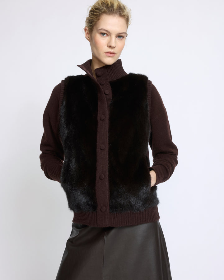 Gilet court en maille mérinos et fourrure de vison - Yves Salomon - Nouvelle collection Automne Hiver