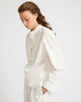Blouse en popeline de coton avec inserts de cuir