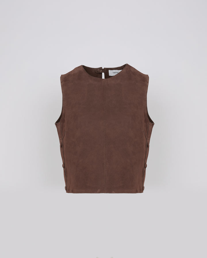 Sleeveless top in double-sided velour lamb leather