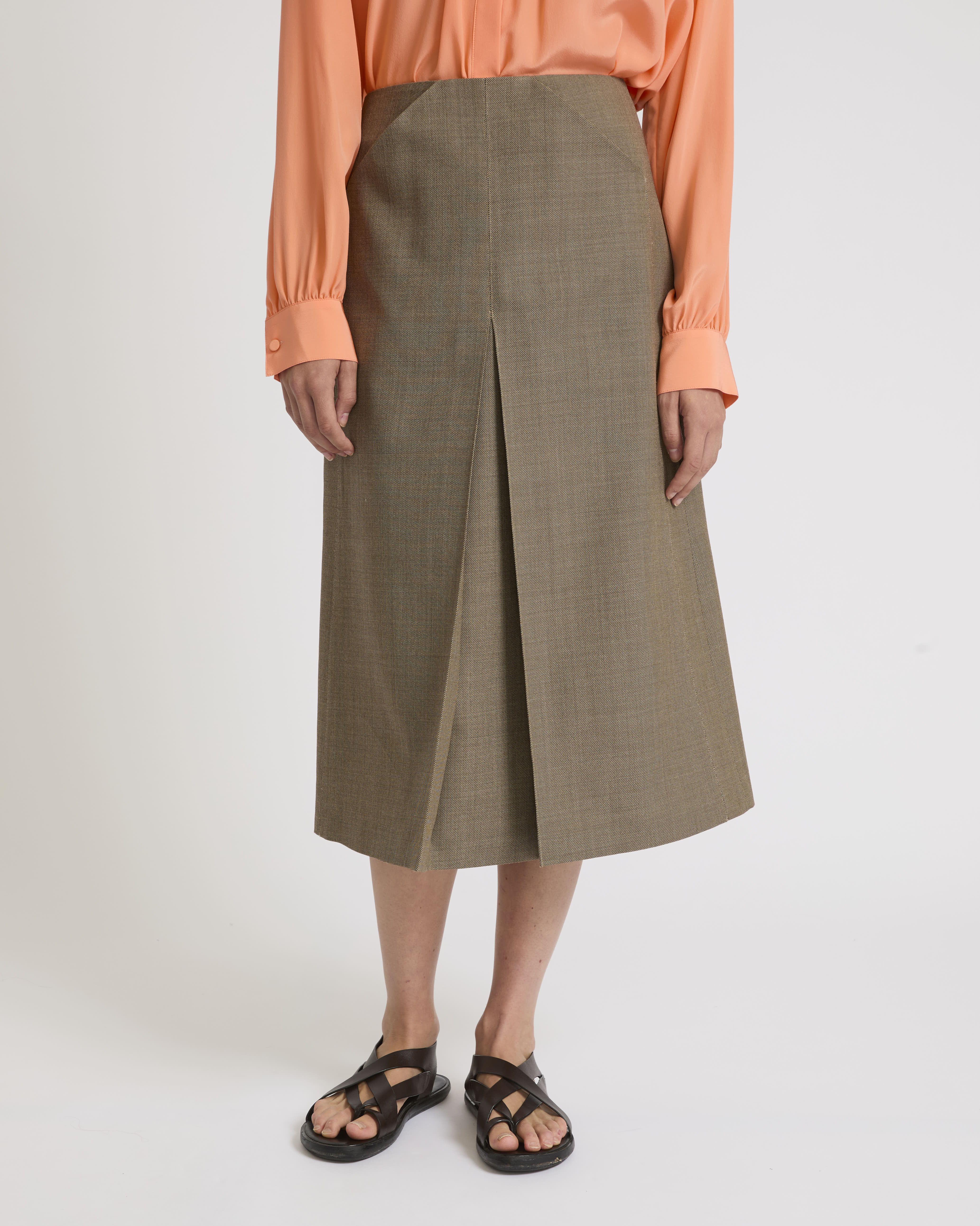 Gonna in lana split Marrone Yves Salomon