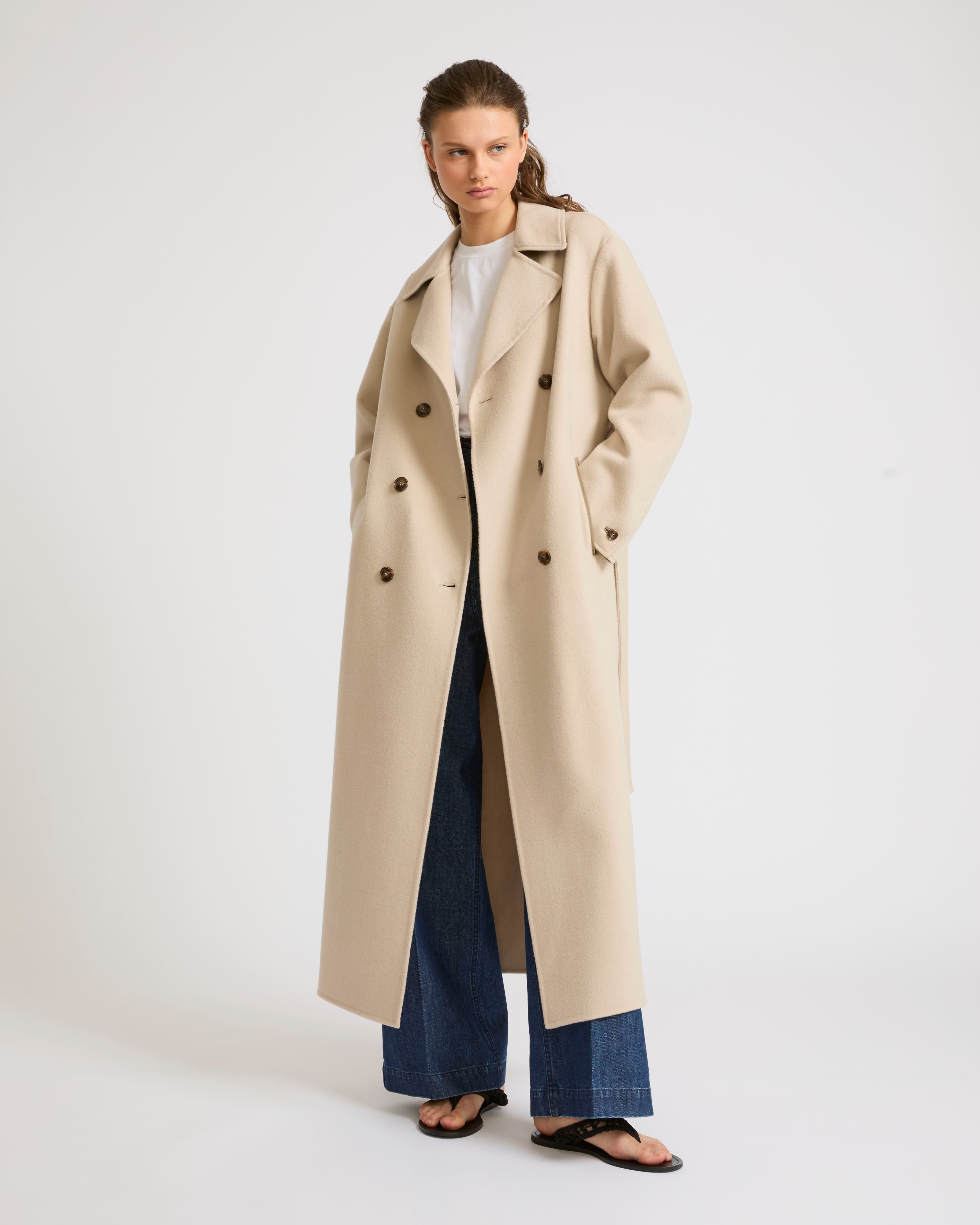 送料関税込★YVES SALOMON★ウールコート Belted coat in cashmere with fox fur collar - black - Yves