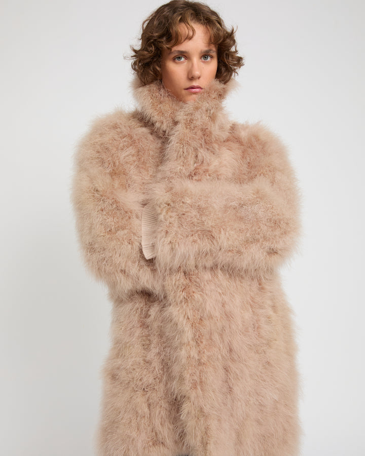 Manteau col châle en plumes