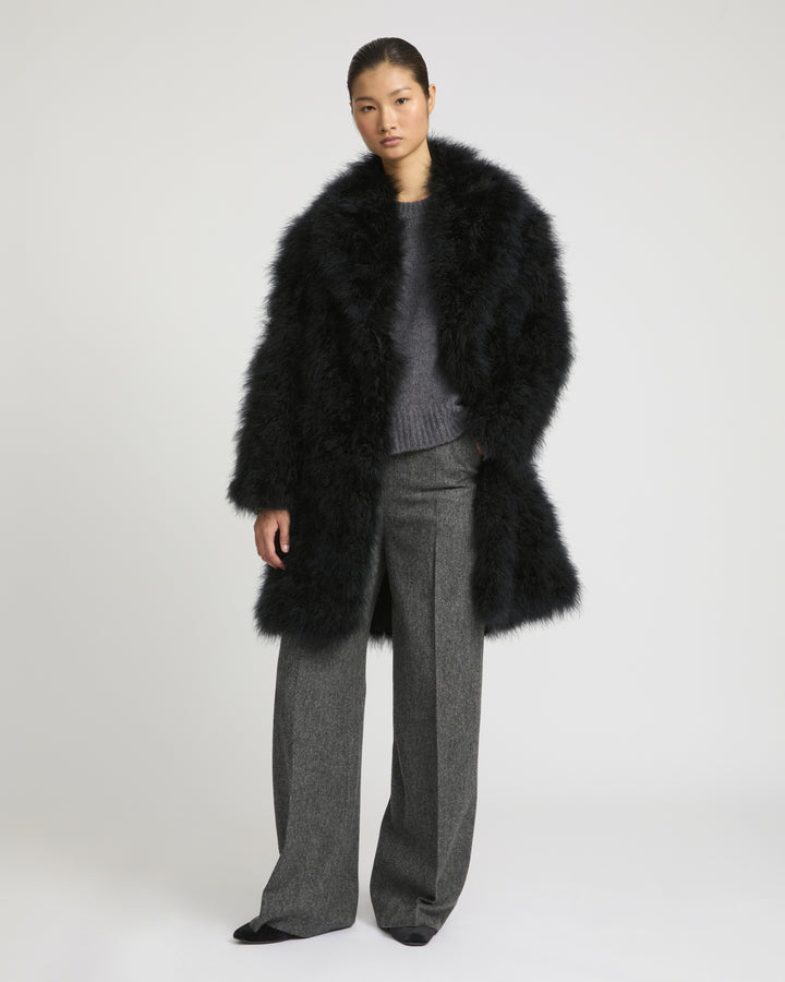 Manteau col châle en plumes