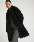 Manteau col châle en plumes