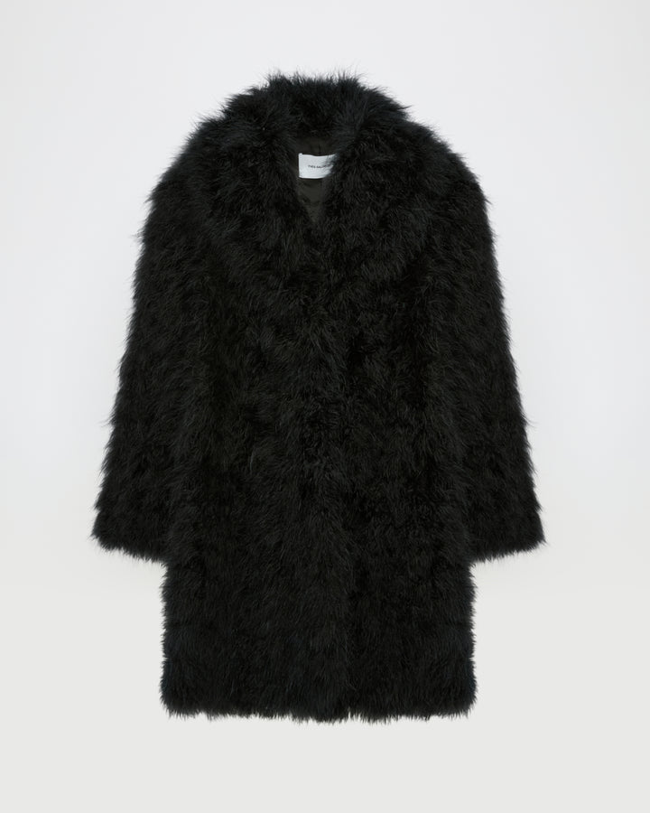 Manteau col châle en plumes