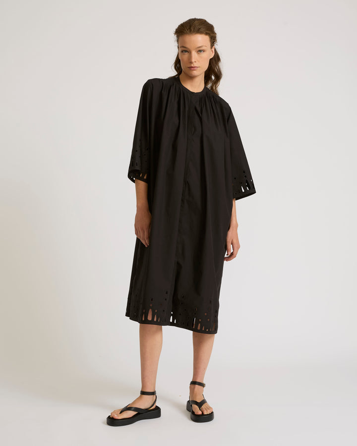 Cotton poplin dress with broderie anglaise