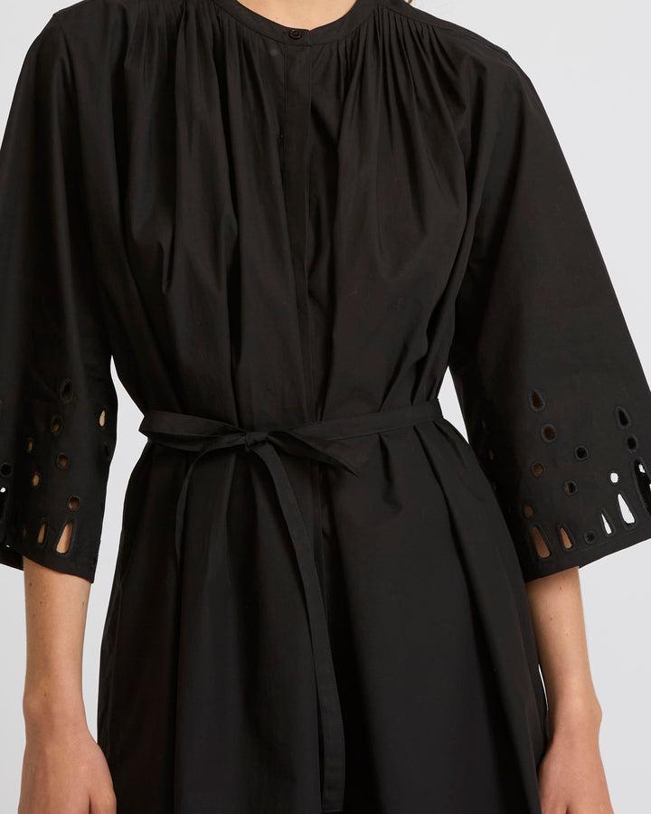 Cotton poplin dress with broderie anglaise