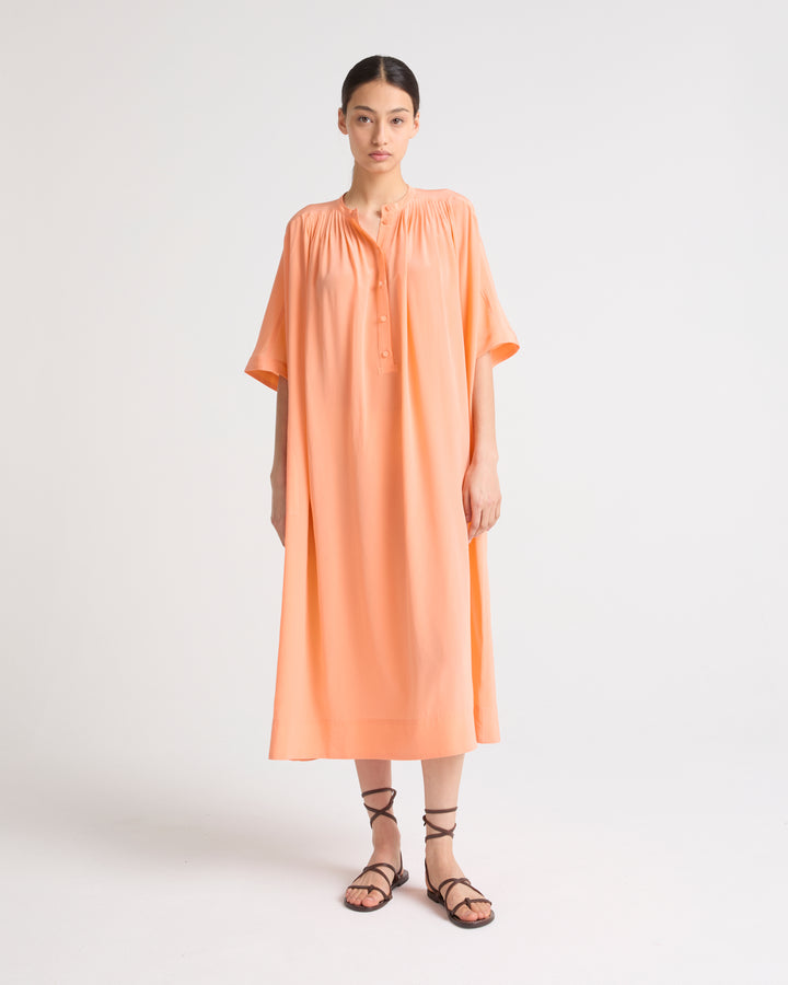 Kaftan dress in light silk crepe - orange - Yves Salomon