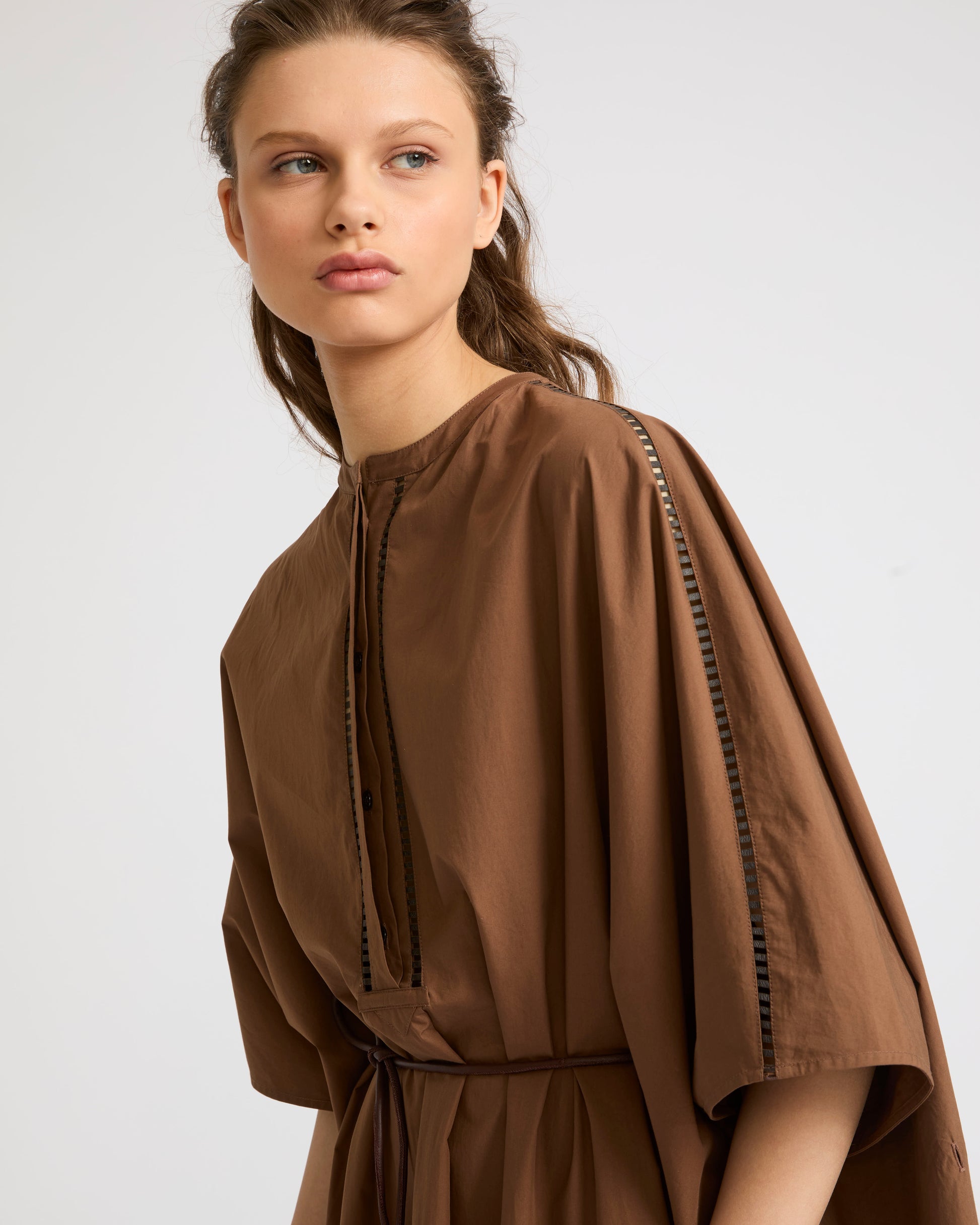 brown cotton poplin dress Marina Rinaldi | Woman - Long cotton poplin dress - Siena