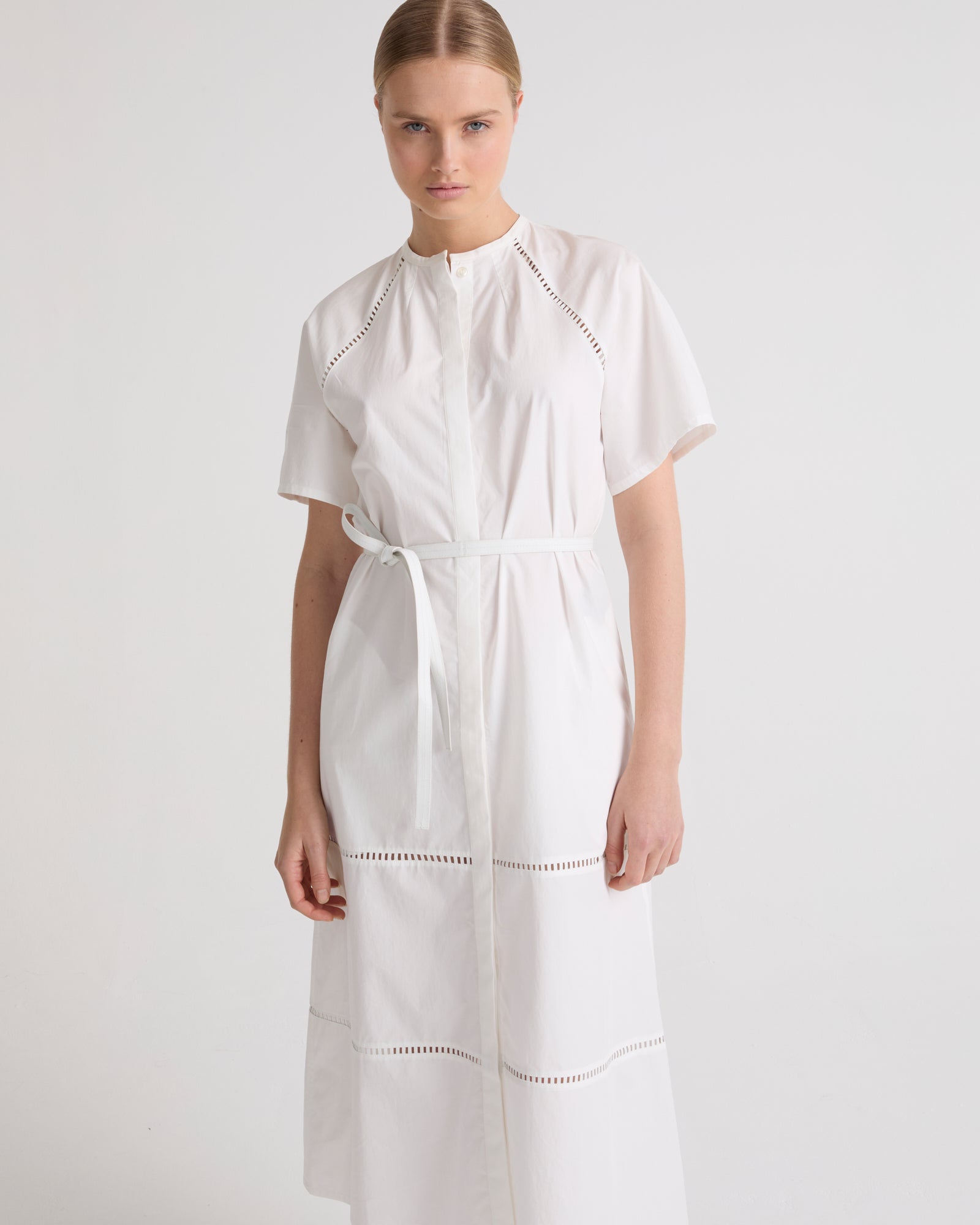 DRESS COTON POPLIN/LAMB LEATHER - white - Yves Salomon