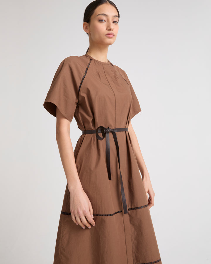 DRESS COTON POPLIN/LAMB LEATHER - brown - Yves Salomon