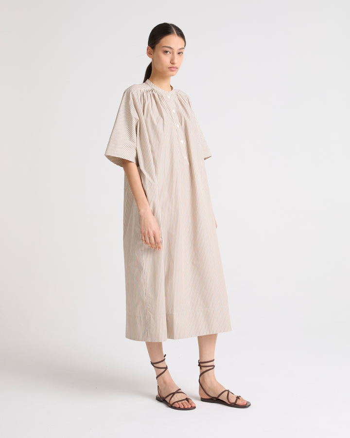 DRESS STRIPED POPLIN - brown stripes - Yves Salomon