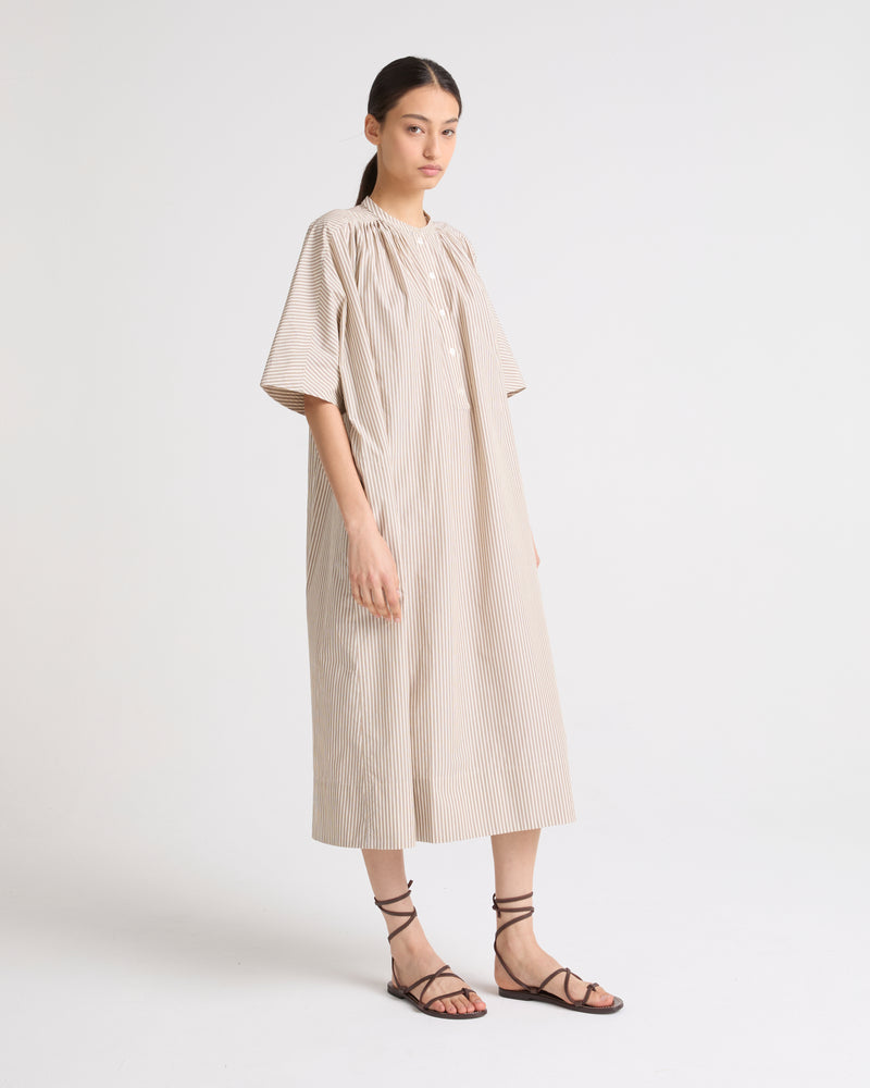 DRESS STRIPED POPLIN - brown stripes - Yves Salomon