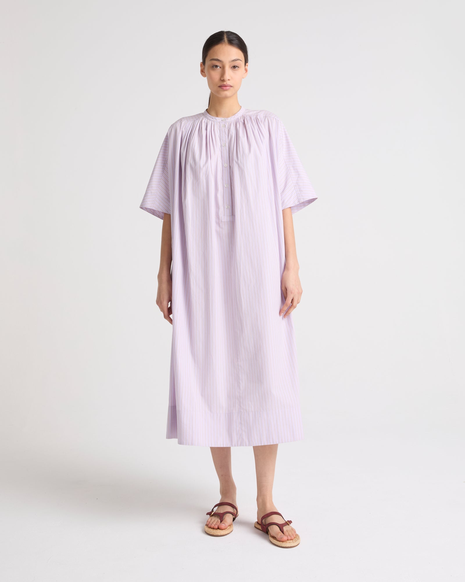 DRESS STRIPED POPLIN - purple stripes - Yves Salomon