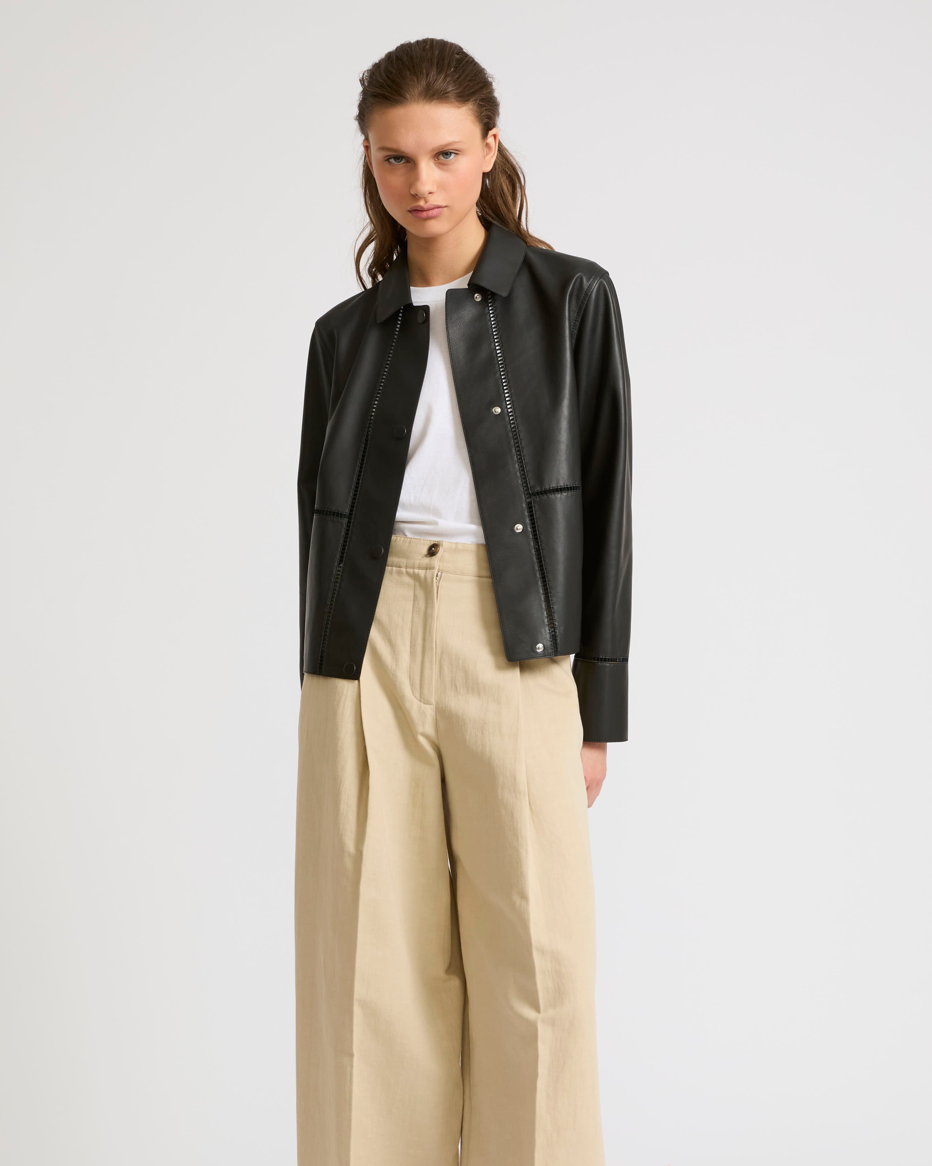 Shirt lamb leather jacket - Black - Yves Salomon