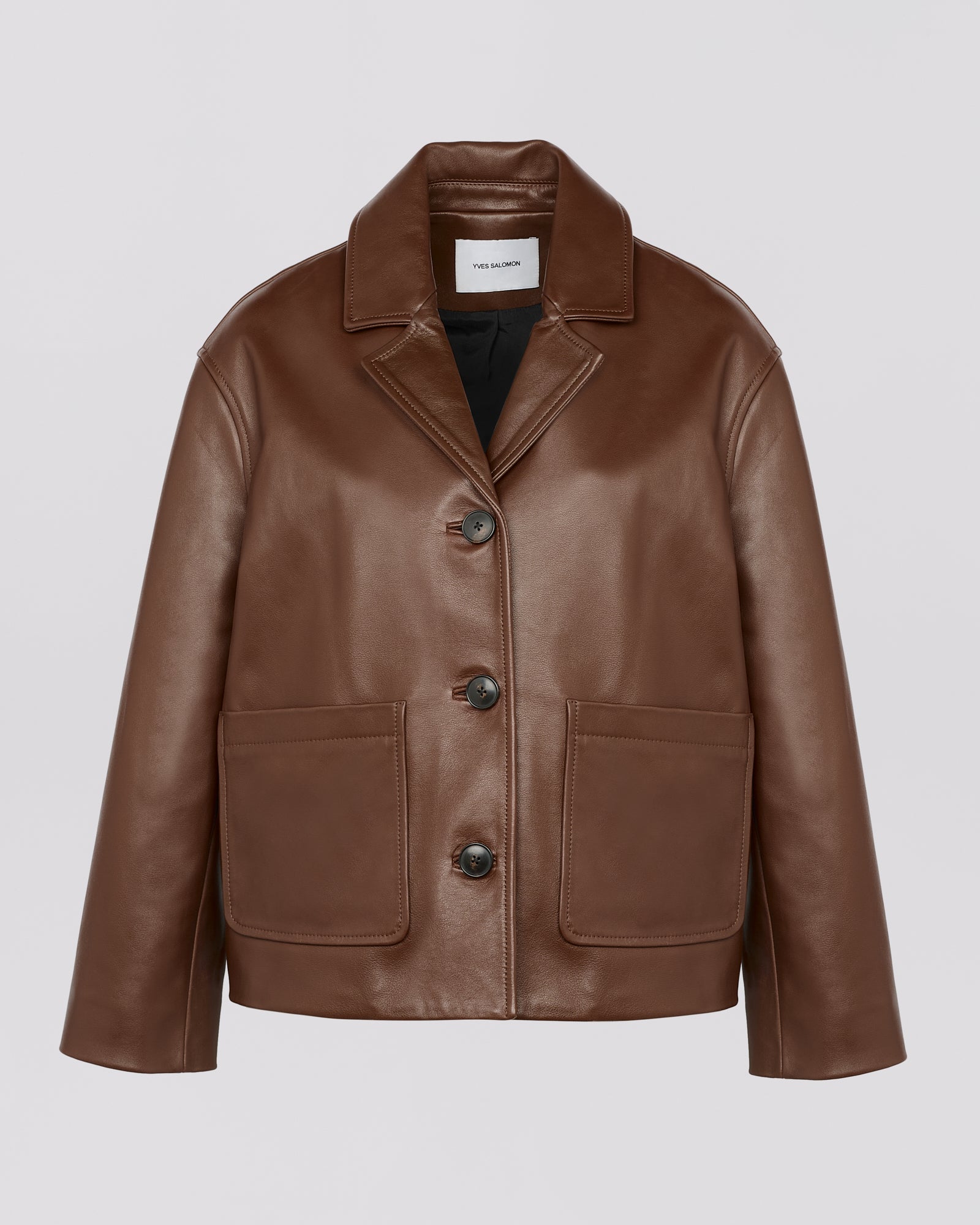 Calfskin leather overshirt jacket - Brown - Yves Salomon