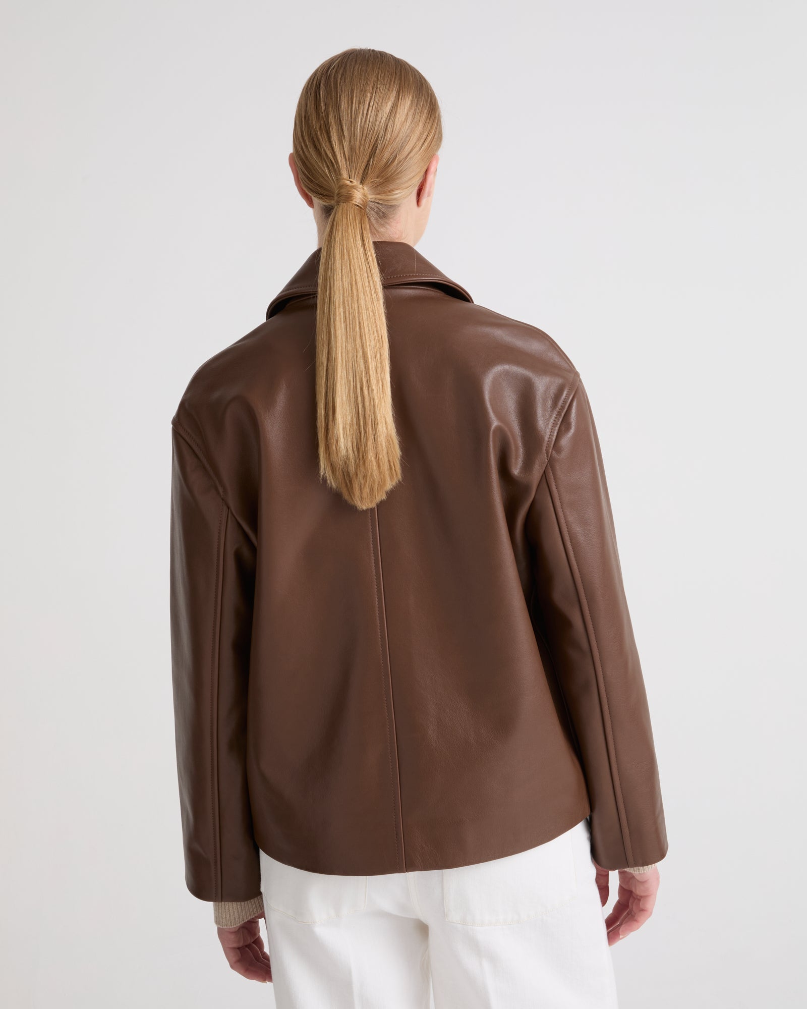 Calfskin leather overshirt jacket - Brown - Yves Salomon