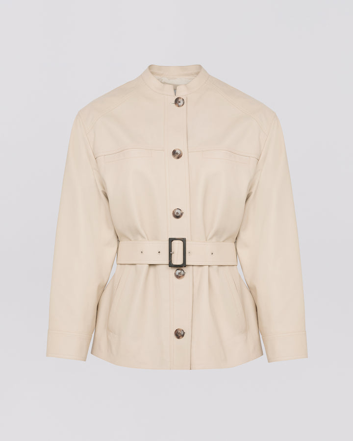 Veste ceinturée en cuir d'agneau