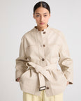 Veste ceinturée en cuir d'agneau