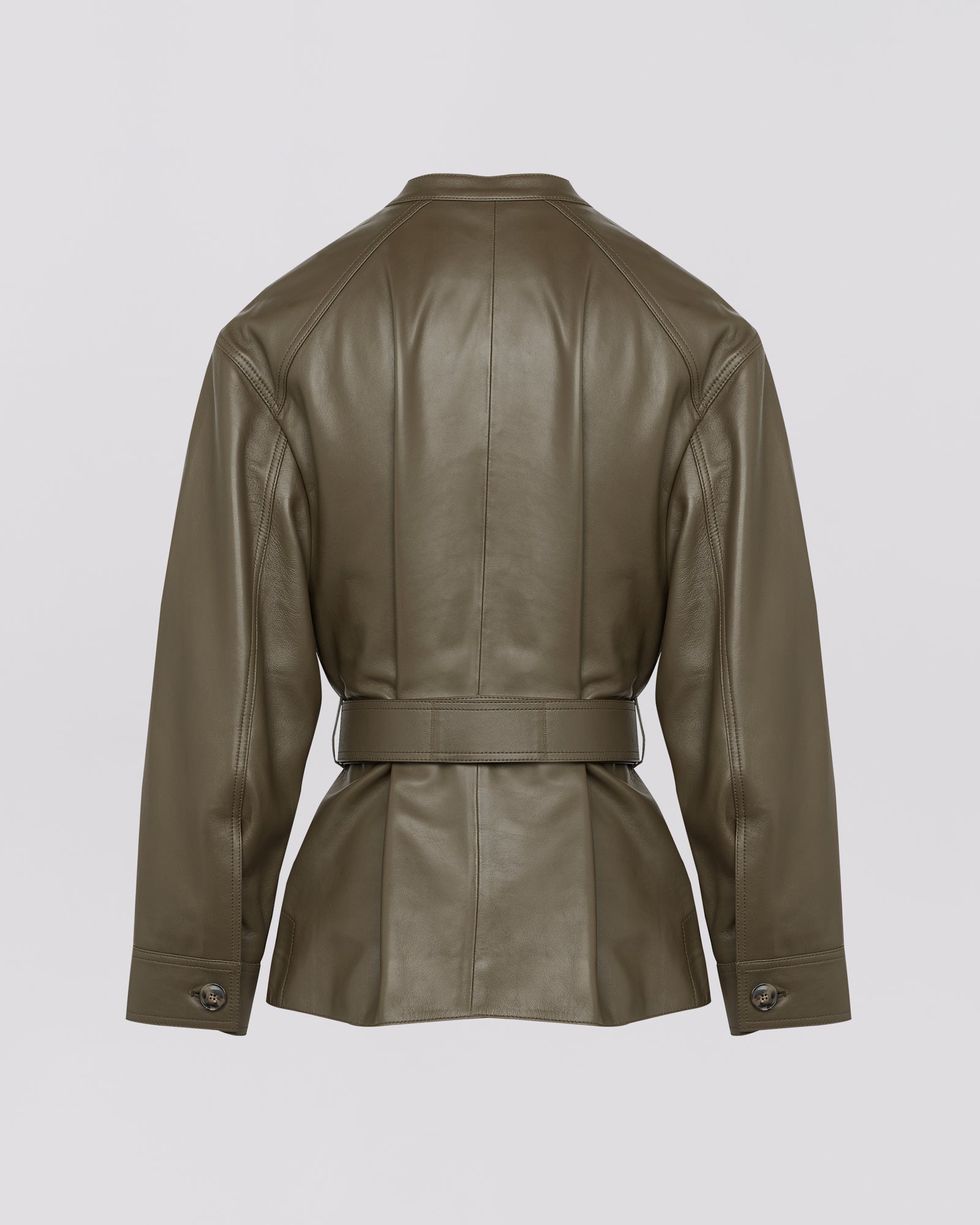 Lamb leather belted jacket - Khaki - Yves Salomon