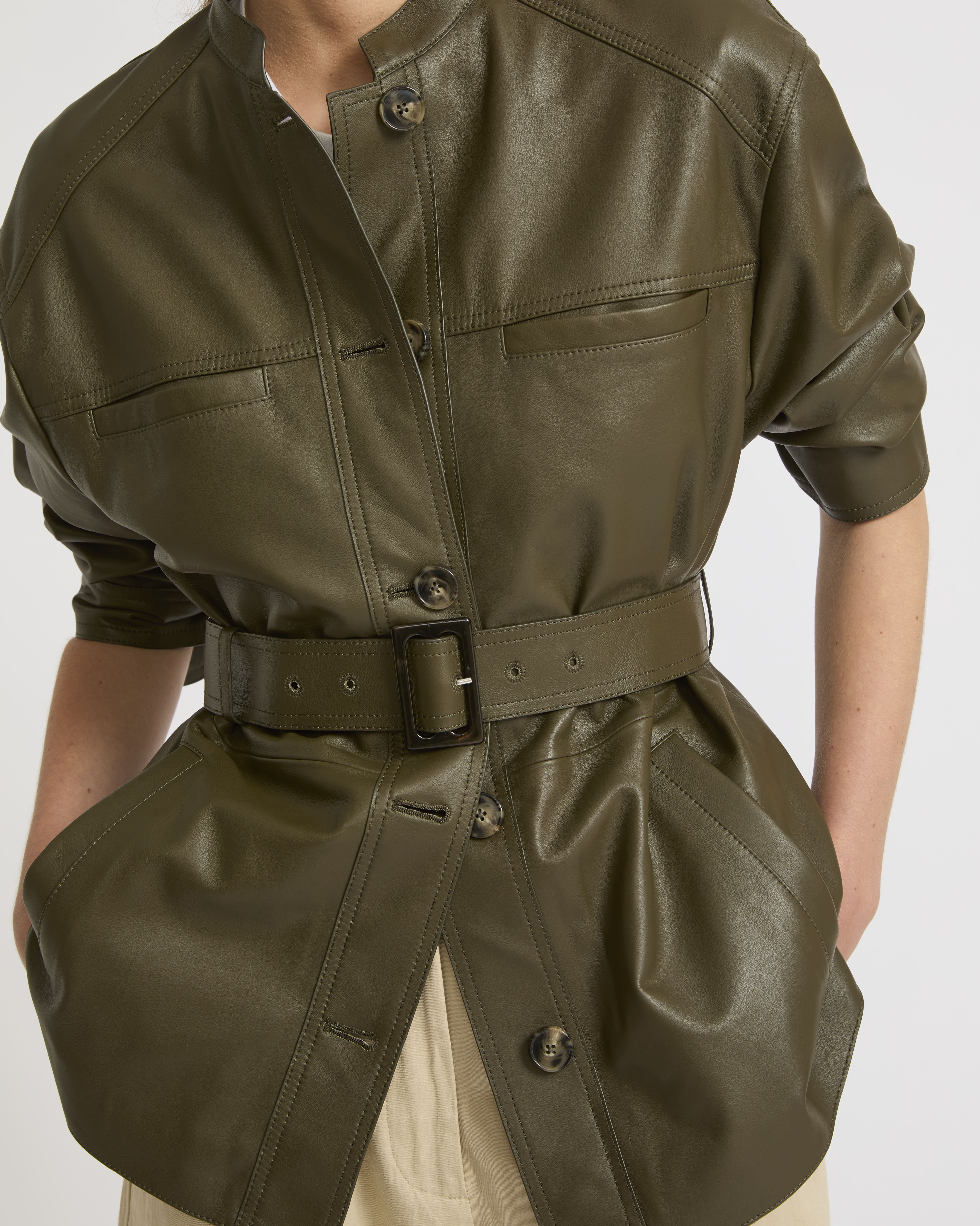 Winter sale -Lamb leather belted jacket – Yves Salomon
