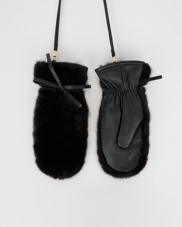 Moufles en fourrure de vison et cuir noir - Yves Salomon - Nouvelle collection Automne Hiver