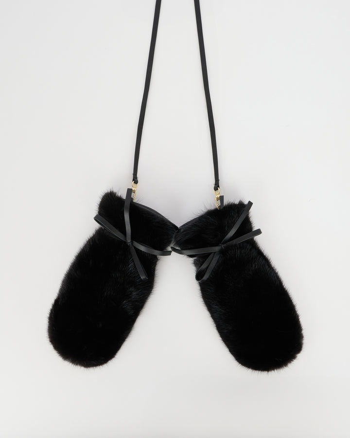 Moufles en fourrure de vison et cuir noir - Yves Salomon - Nouvelle collection Automne Hiver