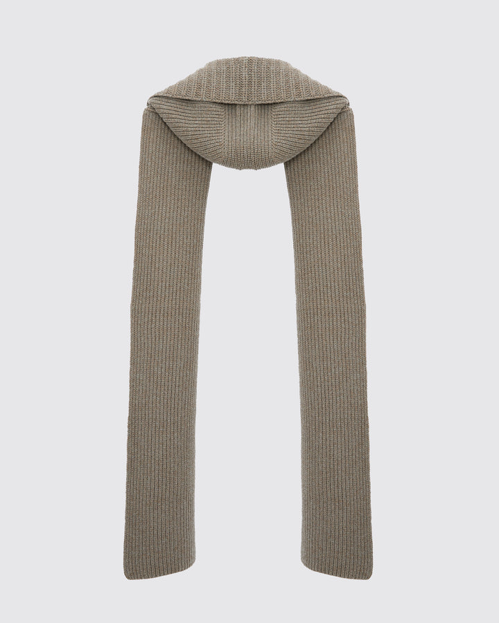 Cashmere and wool knit hooded scarf