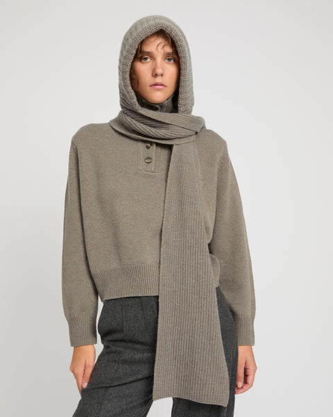 Cashmere and wool knit hooded scarf – Yves Salomon