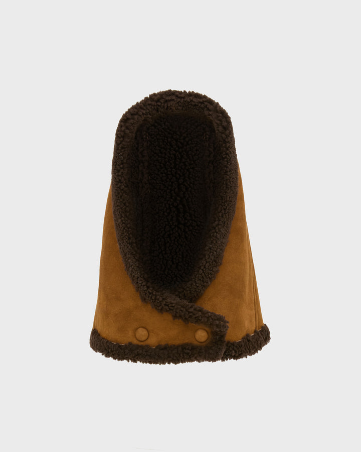 Capuche en agneau Mérinos bouclé et cuir