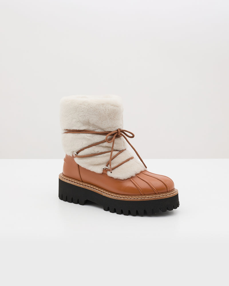 Lace-up mid-length boots in ironed Merino - Yves Salomon Mountain - Ski