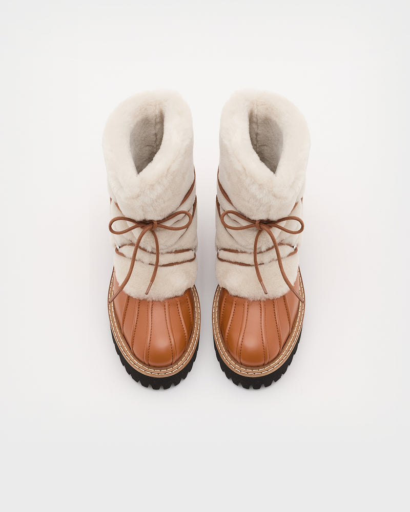 Lace-up mid-length boots in ironed Merino - Yves Salomon Mountain - Ski