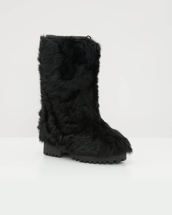 Bottes hautes en peau lainée d'agneau de Toscane raide -Yves Salomon