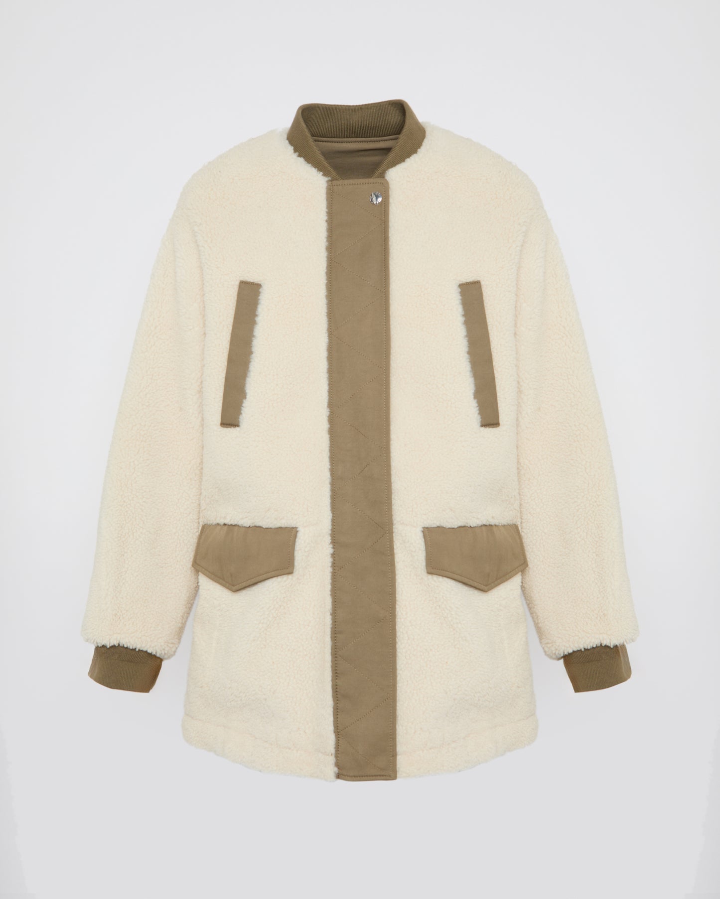 Soldes d'hiver  - Yves Salomon -Teddy long en peau lainée réversible drill polycoton