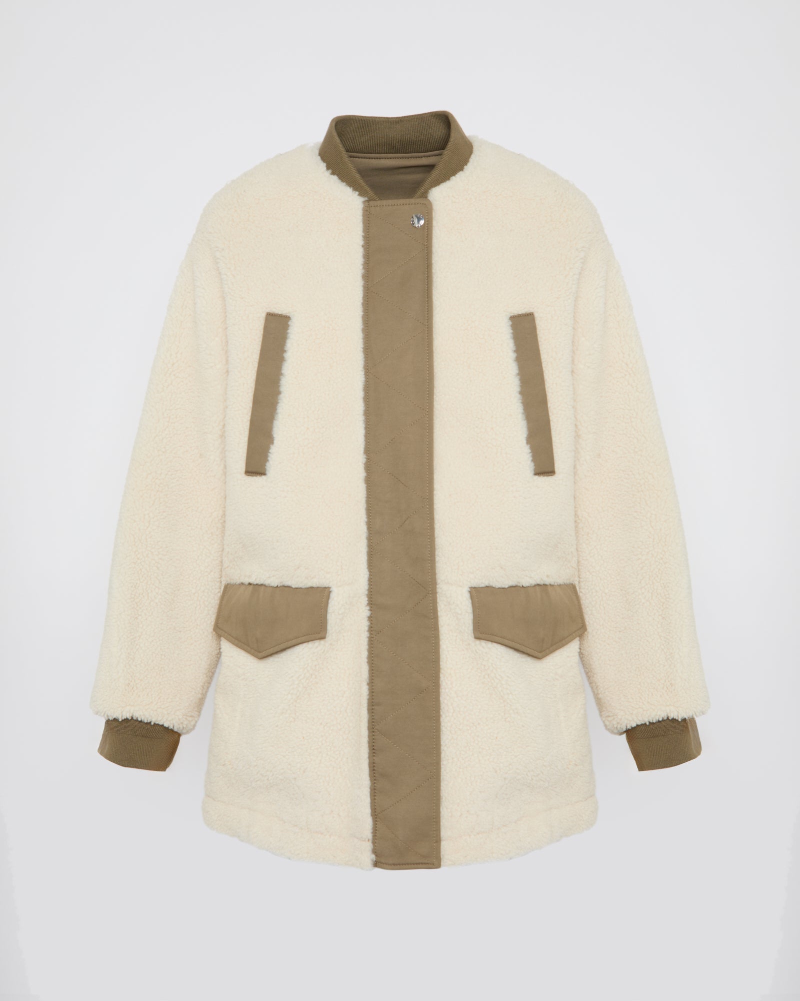 Soldes d'hiver  - Yves Salomon -Teddy long en peau lainée réversible drill polycoton